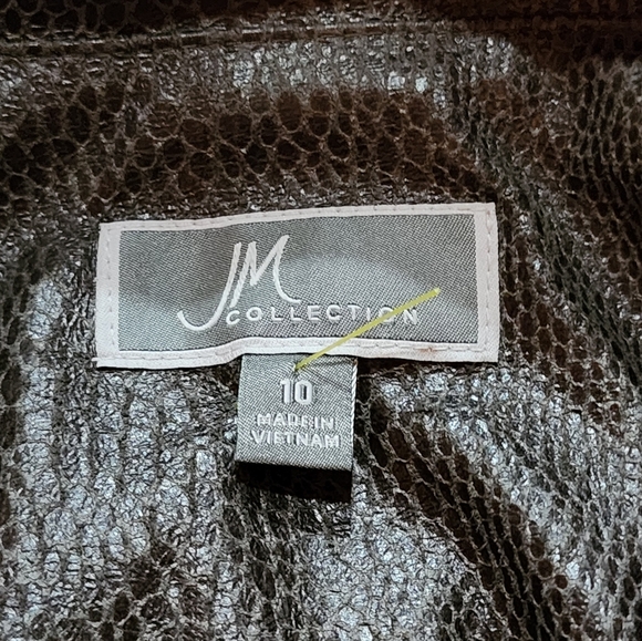 JM Collection Faux Leather Snakeskin Moto Jacket Gray Metallic Size 10 - Picture 7 of 8
